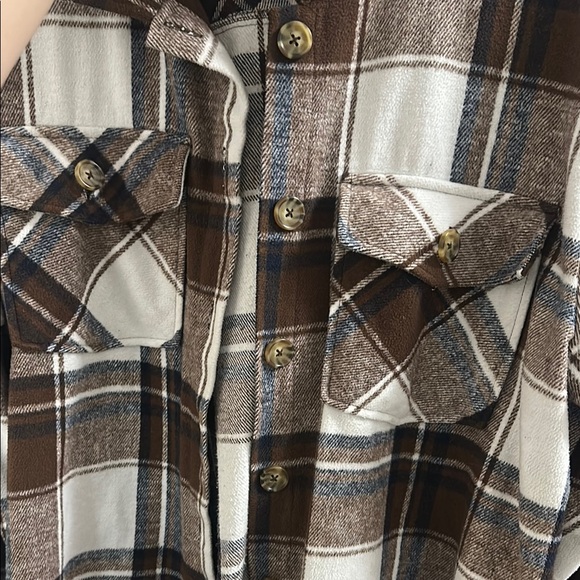 Brown and White Plaid Button-Up jacket - Picture 3 of 5